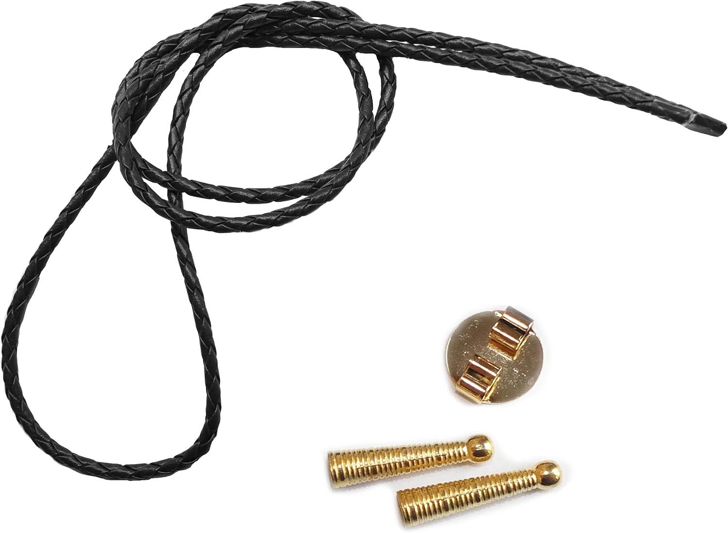 Blank Bolo String Tie Parts Kit Round Slide Textured Tips Black Vinyl Braid DIY Silver Tone Supplies