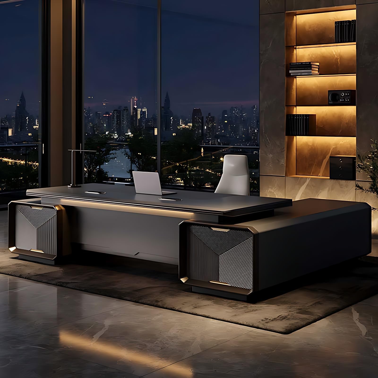 Executive Desk - Modern Corner Desk with Drawers, L Shape with Multi-Function Wire Box, No Assembly Required, Suitable for Office (78.7")