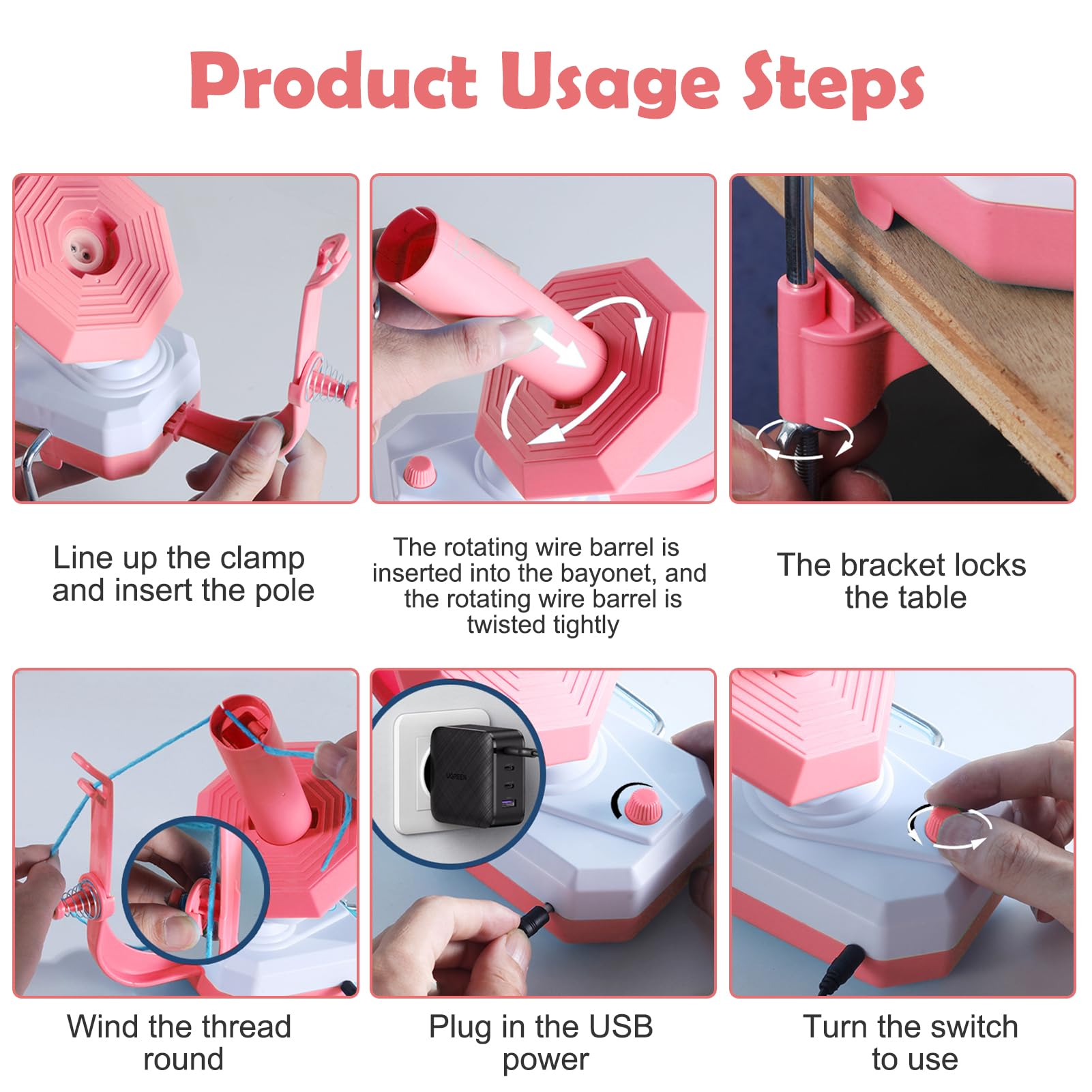 Rulos eléctricos – Automático Yarn Winder, lana, bobinador de bolas, bobinador de hilo para ganchillo con velocidad continua, ayudante ideal para los amantes del punto (rosa)