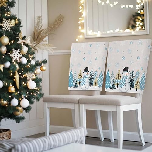 Vista 136 de Fundas para sillas navideñas de muñeco de nieve negro, 4 piezas, fundas traseras de comedor, fundas para árbol de Navidad, protectores extraíbles