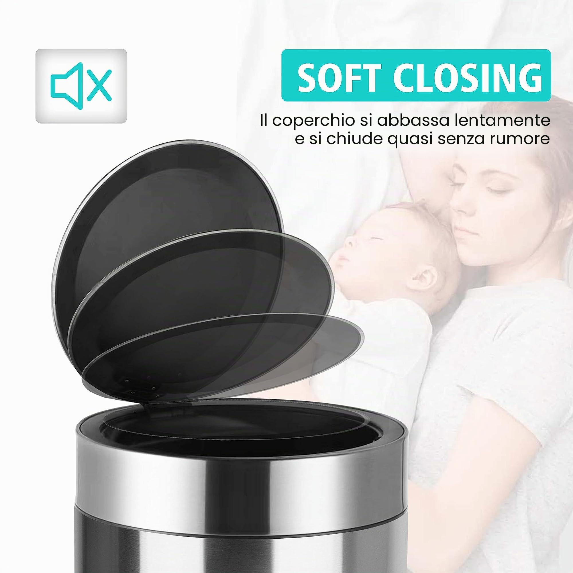 Ribelli Pattumiera in acciaio inox, con sensore, apertura e chiusura automatica, secchio interno per sacchetti della spazzatura, coperchio rimovibile, con indicatore LED, grigio opaco