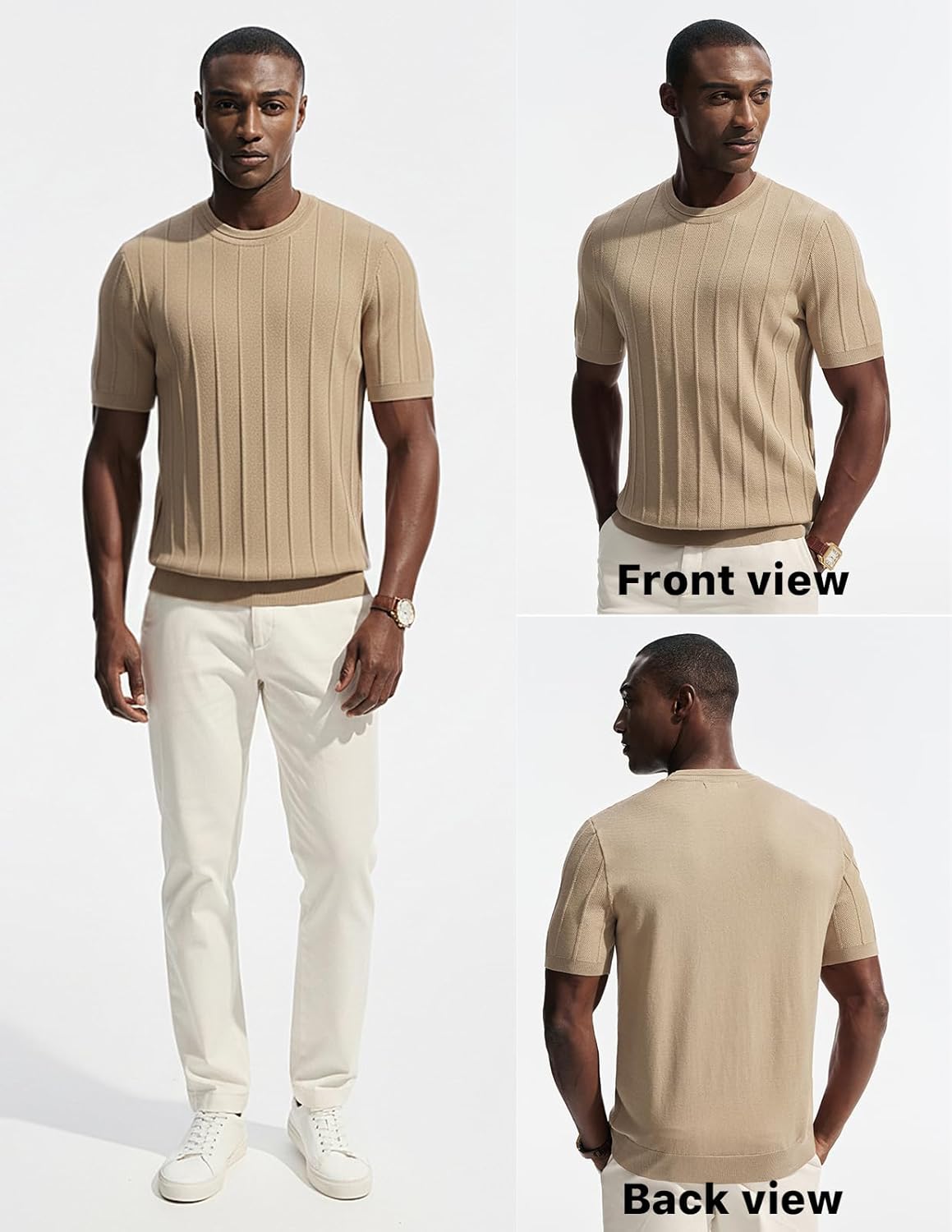 PJ PAUL JONES Mens T-Shirts Short Sleeve Crewneck Knit Texture Shirt Fashion Casual Stretch Tee Shirts - Image 2