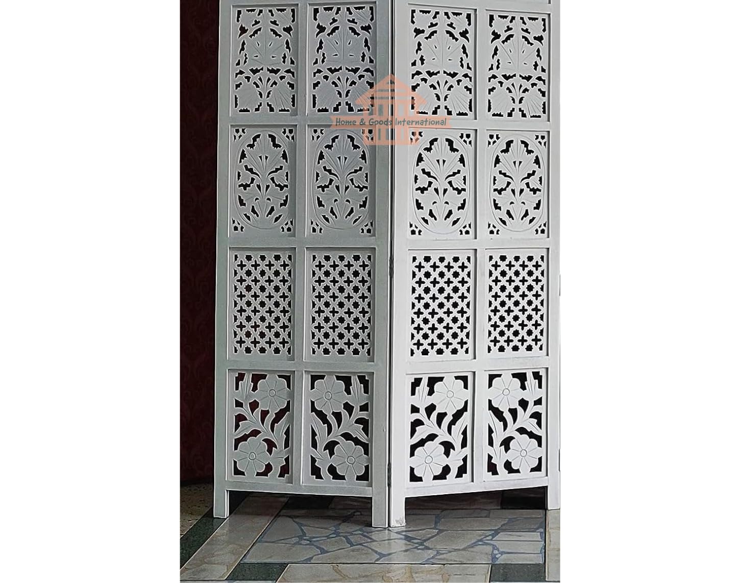 Cosmic Zenart Wooden Room Divider Partition | 5 Feet Foldable Privacy Screen for Studio, Living Room, Office, Pooja Room, Home, Office, Salon - Stylish Mixed Design - White (2 Panel)-picture-23
