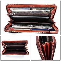 Vista 6 de IVTG Cartera de cuero genuino con cremallera alrededor de la pulsera bolso largo vintage en relieve de piel de vaca capacidad embrague hecho a mano