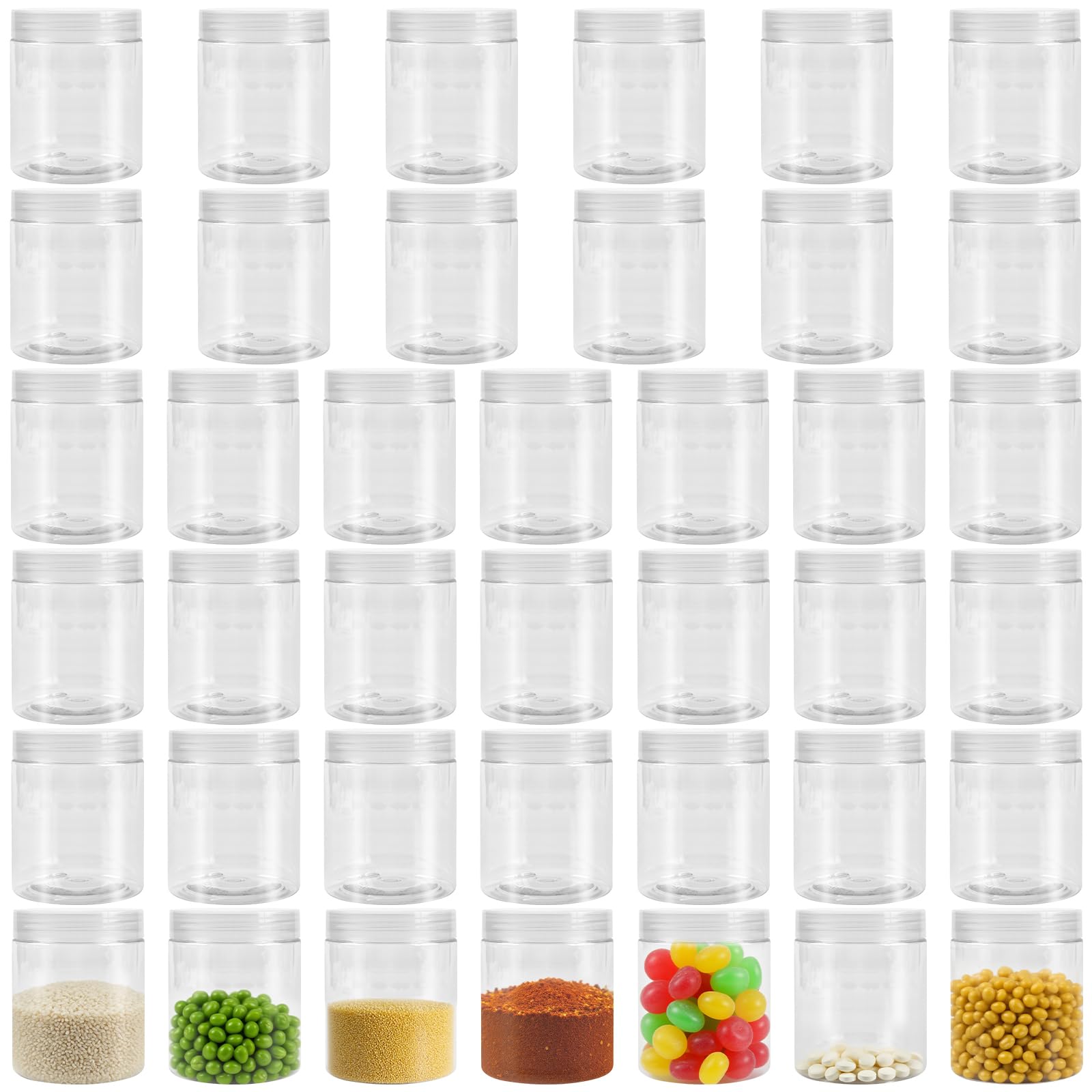 DAKFOOK 40 Pack 200ml Clear Plastic Jars with Lids, Wide Mouth Airtight Storage Containers for Dry Food, Seasonings, Honey, Cosmetics, Slime
