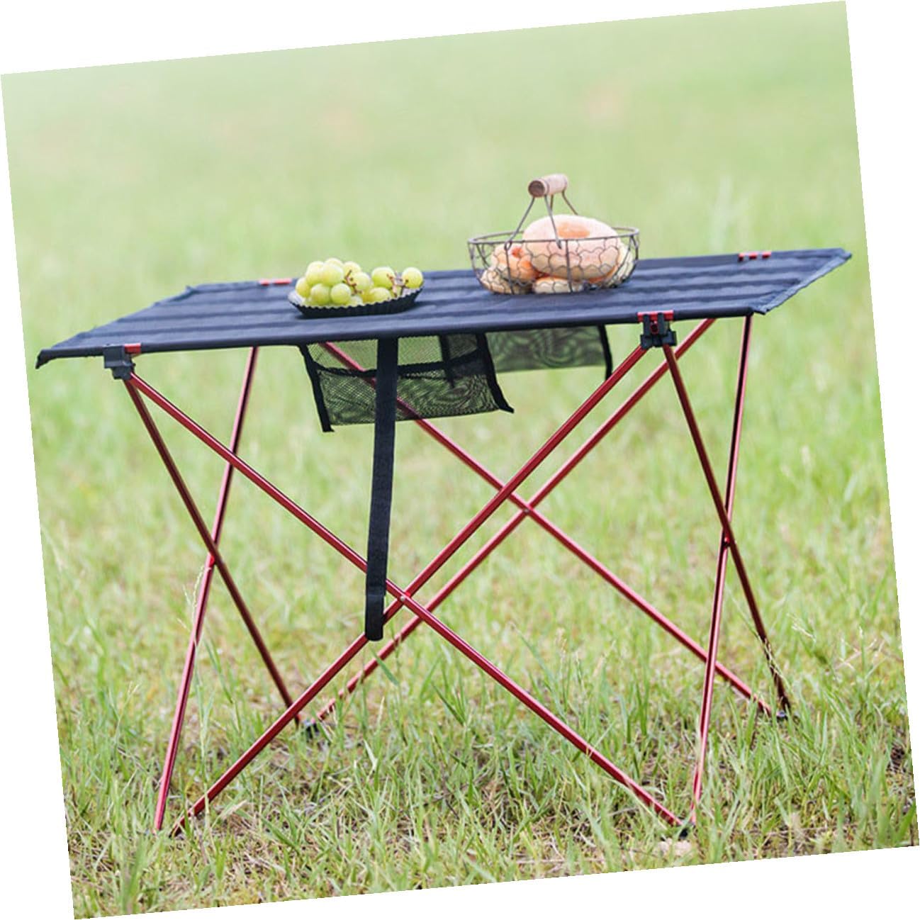 Portable Foldable Camping Table with Aluminum Frame, Medium Red Outdoor Picnic Table for Beach, Hiking, and Car Travel
