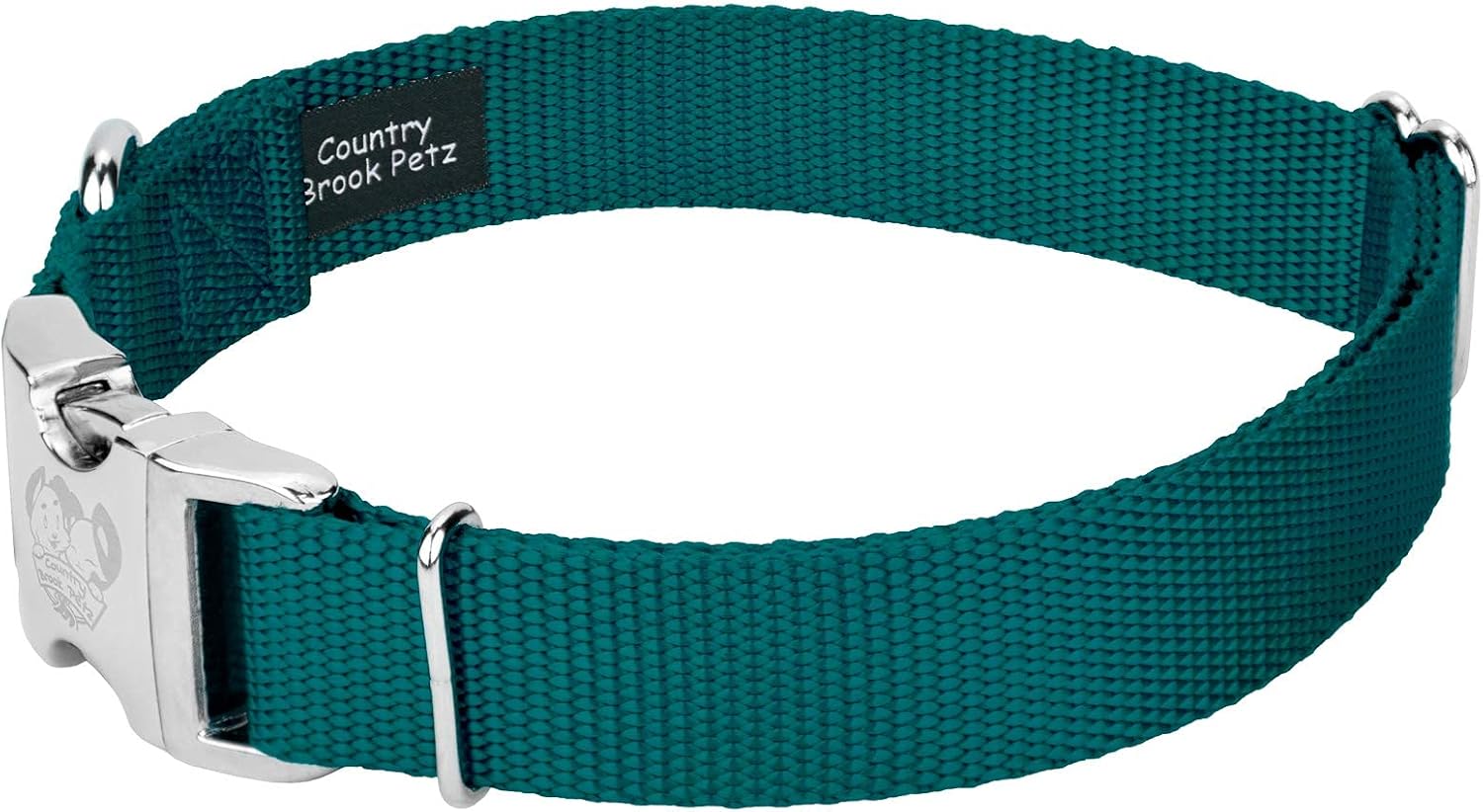Country Brook Petz Premium Nylon Dog Collar with Metal Buckle for Small Medium Large Breeds - Vibrant 30+ Color Selection (Large, 1 Inch, Teal) Large (Pack of 1) Teal