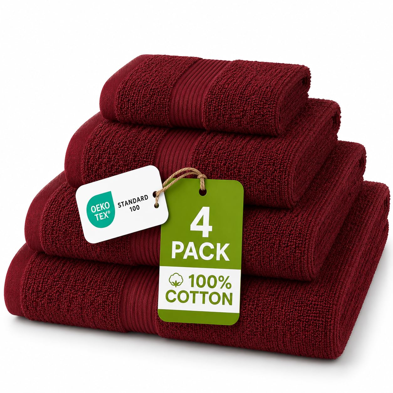 NIMORA 4 Piece Egyptian Cotton Towel Bale Set – Ultra Soft 500 GSM – Face Towels, Hand Towels, Bath Towel & Bath Sheet – Super Absorbent, Durable & Quick Dry Bathroom Towels (Wine, 4 Bale set)