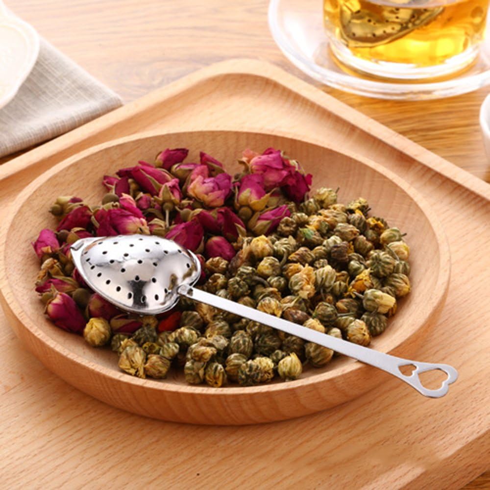 Tea Filter Infuser Spoon Long Grip Stainless Steel Mesh Heart Shaped Tea Strainer Spoon, Set of 10