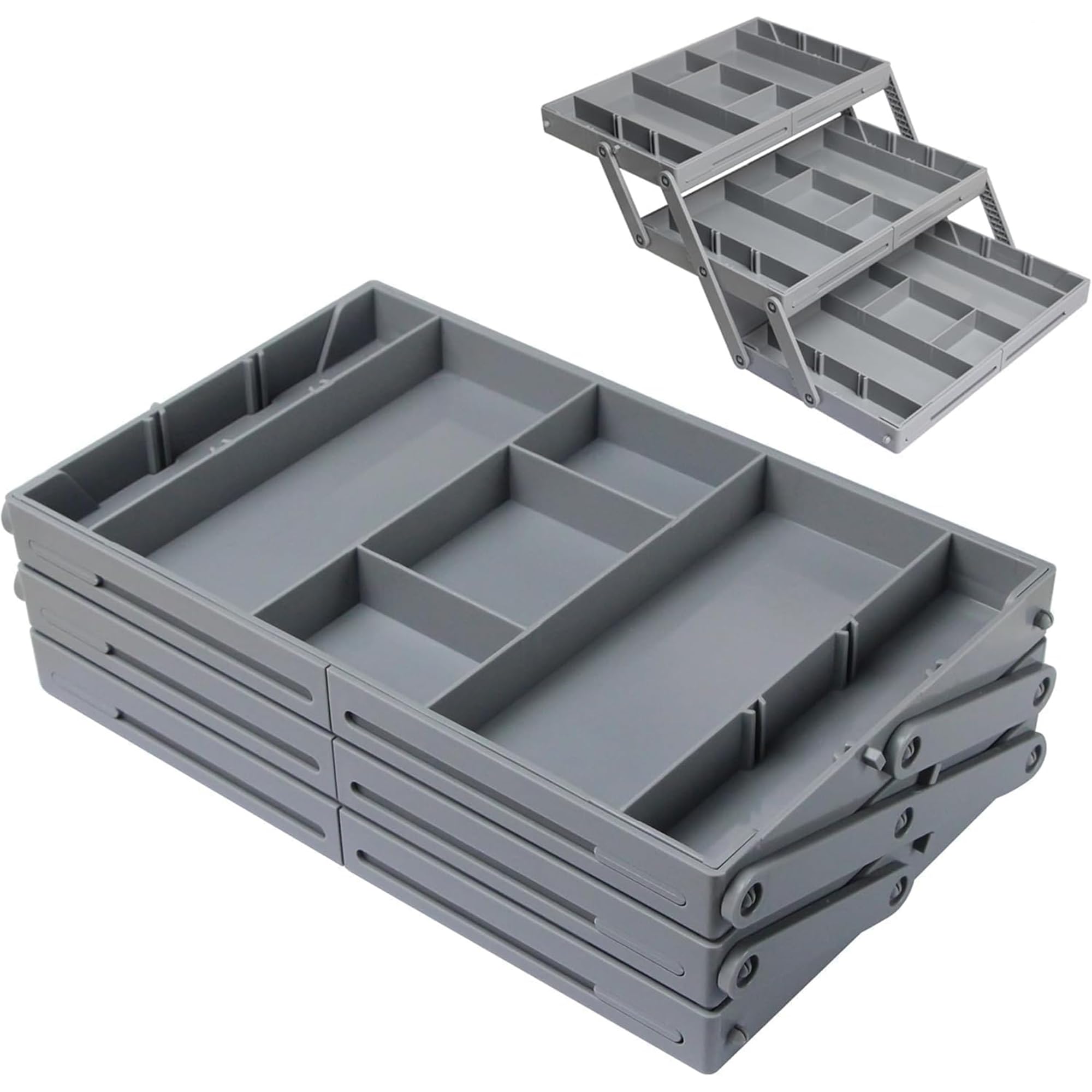 Multi purpose 3 Tier Drawer Organizer, Expandable Junk Drawers Organizer, Foldable Smart Organizer, Collapsible Shallow Storage Drawers Tray Desk Organizer for Makeup, Jewelry, Office Storage-image-5