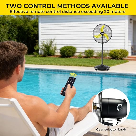 FUGOO 20'' Outdoor Quiet Oscillating Pedestal Fan With Remote Control,All Sealed BLDC Motor, 4-Speed Waterproof Outdoor Fan, Heavy Duty Industrial Fans for House,Patios, Commercial, Garage, Warehouse
