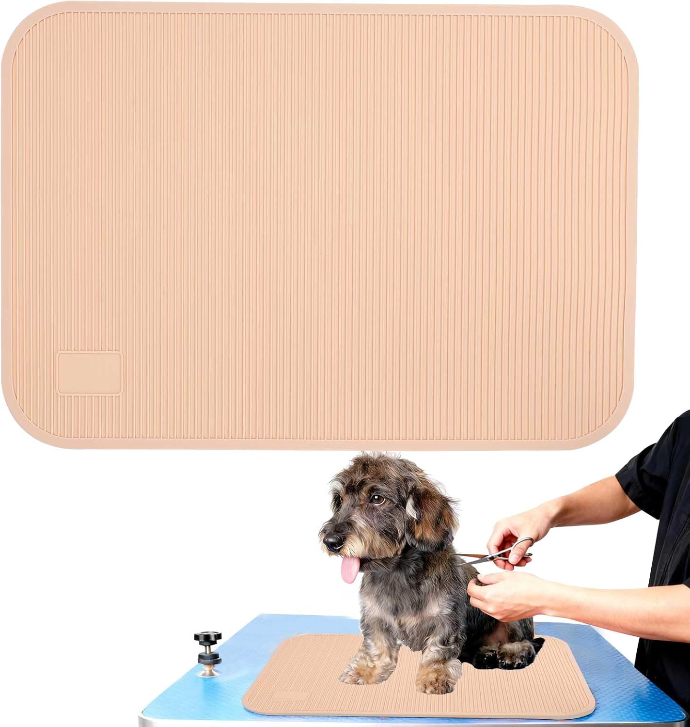 Dog Grooming Table Mat Pad Non Slip，Silicone Durable Premium Non-Slip Dog Bath Mat，Slip Mat - Bathing Mat for Pets，22.45inchX15.75inch (Khaki)