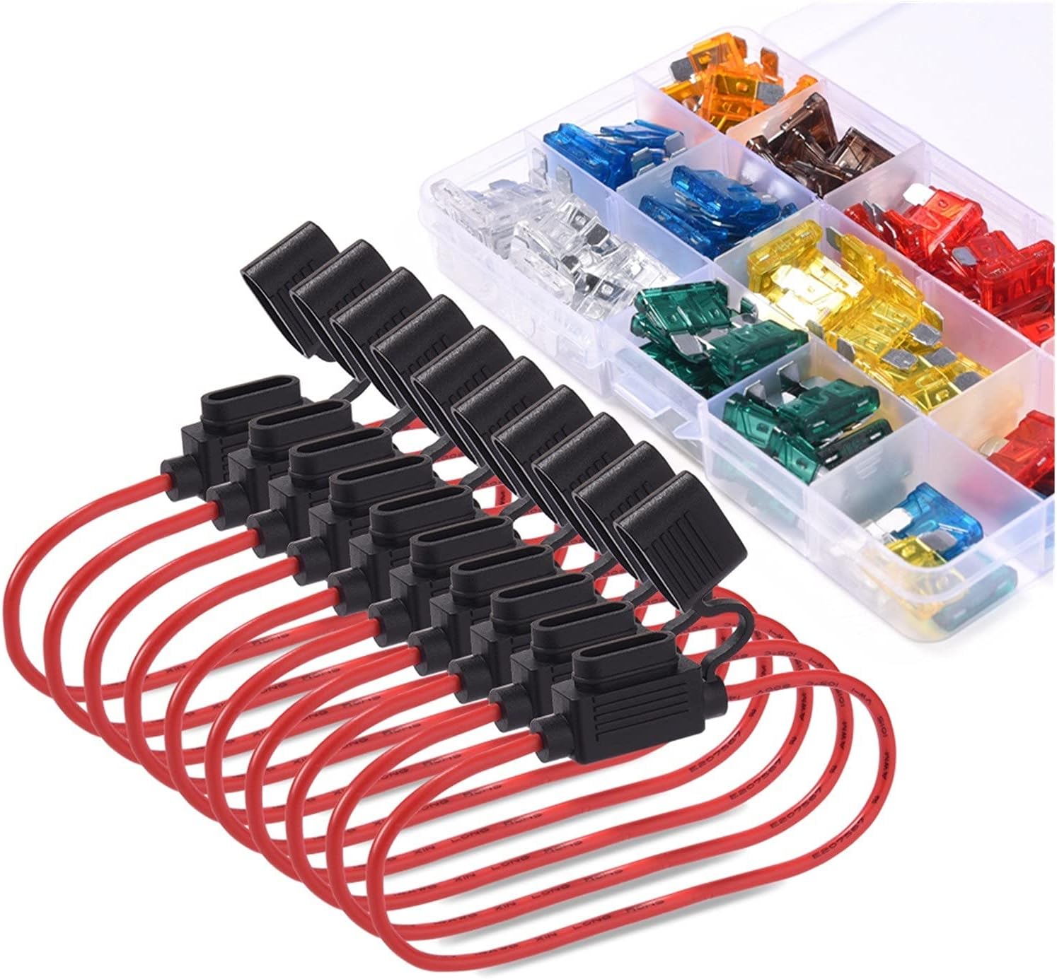 Car Truck 120pcs Blade Fuses Standard Fuse Assortment kit Universal with 10pcs 14 AWG Inline Fuse Holder &