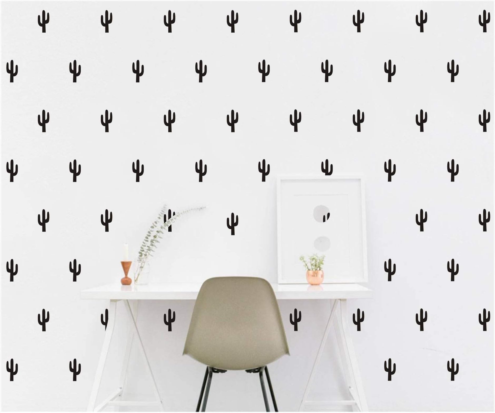 JOYRESIDE 48 Pieces/Set Cactus Decals Wall Vinyl Sticker Home House Nursery Desin Cacti for Baby Kids Boy Girl Bedroom Living Room Decoration Art Decor YMX20 (Black)
