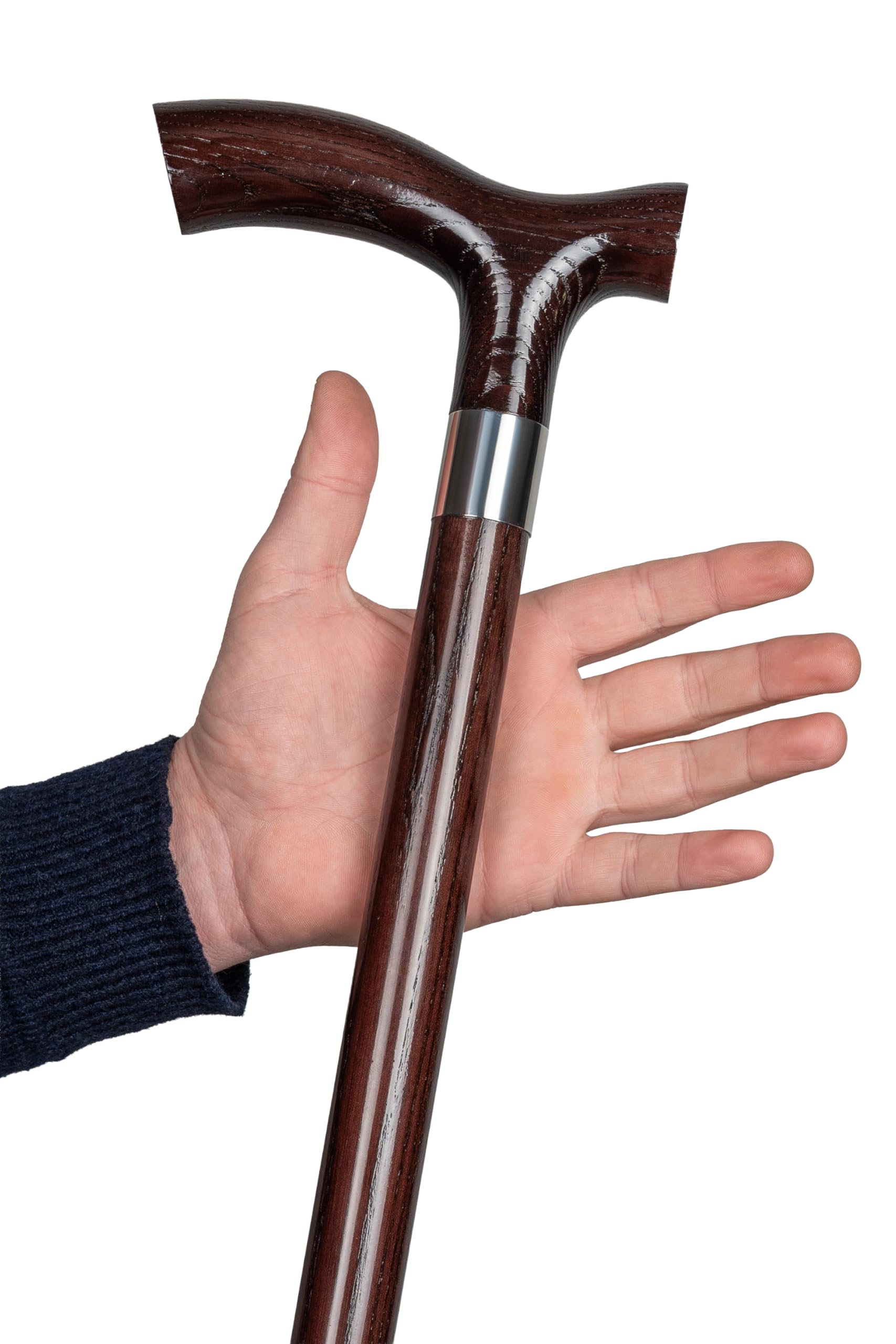 Dr. Watson Classic Fritz Walking Stick – Handcrafted Ash Wood Cane with Polished Stainless Steel Collar