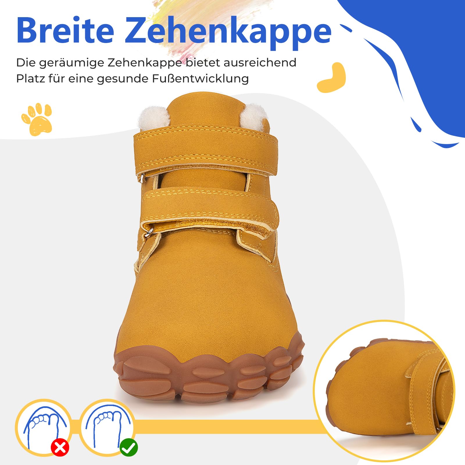 SAGUARO Kinder Winter Barfußschuhe Winterschuhe mit Warm Gefütterte & Breite Zehenbox, Gr.24-36