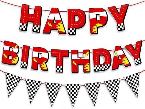 3 Pcs Race Car Birthday Decorations with Checkered Flag Bunting   Party Decor
