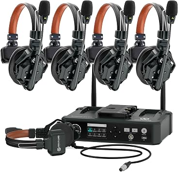 Hollyland Solidcom C1 PRO 5-Person Noise Cancelling Wireless Intercom Headset System w/HUB, 1100ft Full-Duplex 1.9GHz AB Group PTT Mute Expandable Comm Headset for Church Drone TV FilmG-Mount