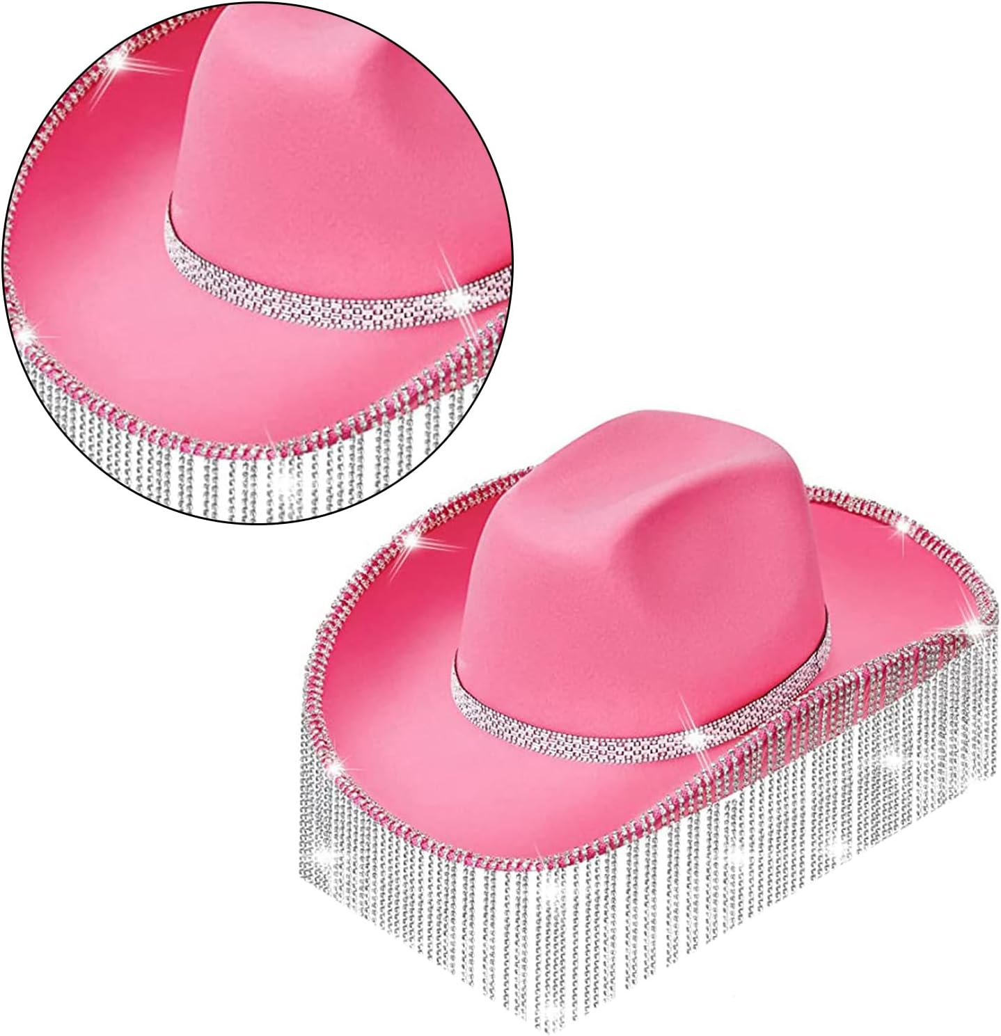 Ladies Rhinestone Cowgirl Hat Glitter Fringed Cowboy Hat Wide Brim Hat for Music Festival Party