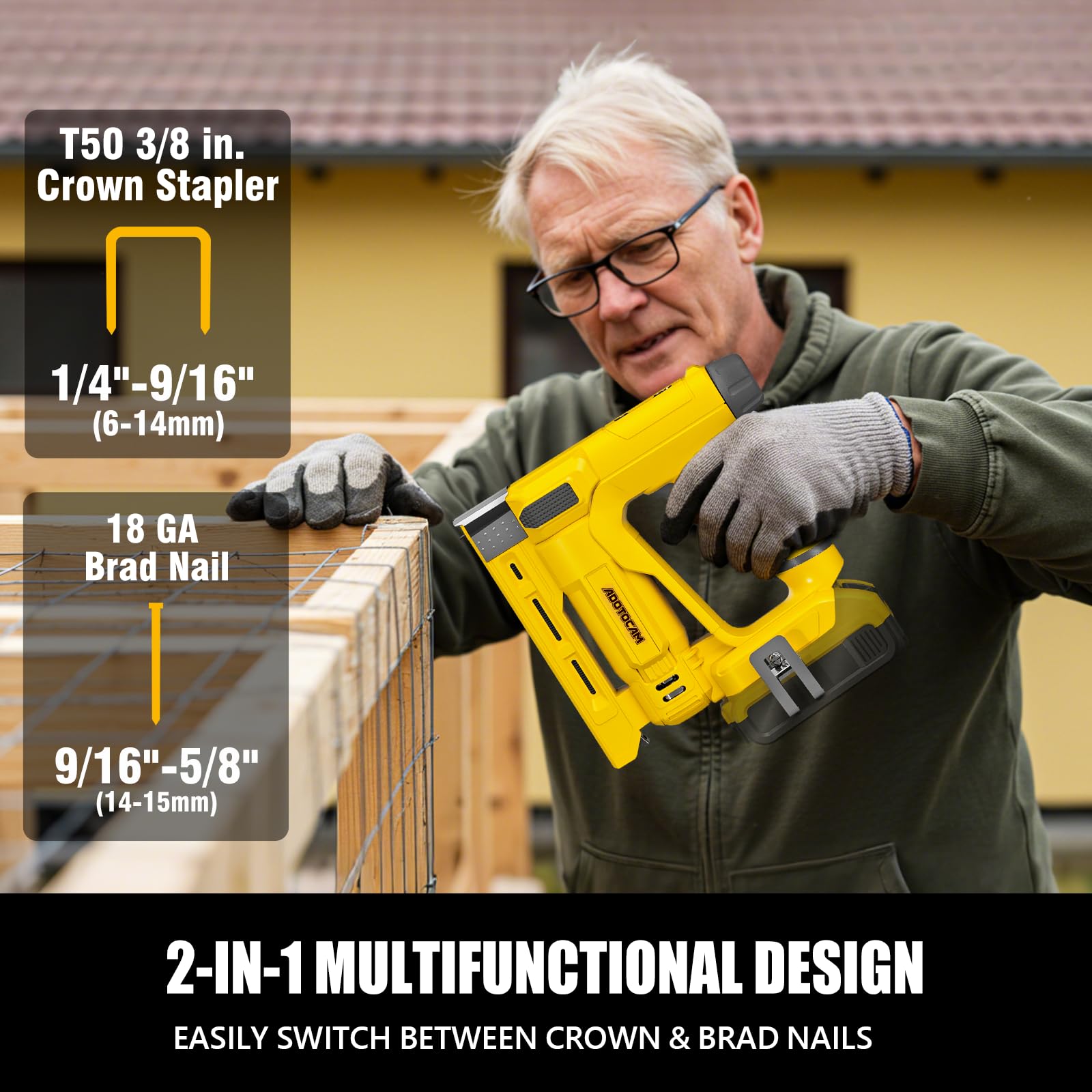 Pistolet do paznokci 18GA do baterii DEWALT 20 V (tylko narzędzie), 2 w 1 bezprzewodowa gwoździarka Brad / zszywacz korony T50, pistolet do paznokci, zasilany baterią z 2000 szt. zszywek i gwoździ, do