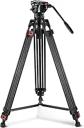 Tripé de Vídeo Profissional Neewer Cabeça Fluida 360°, Altura Ajustável 35"" a 74"", Placa QR Compatível com DJI e Manfrotto, Capacidade 8kg