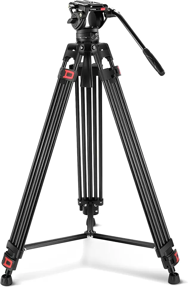 Tripé de Vídeo Profissional Neewer Cabeça Fluida 360°, Altura Ajustável 35"" a 74"", Placa QR Compatível com DJI e Manfrotto, Capacidade 8kg