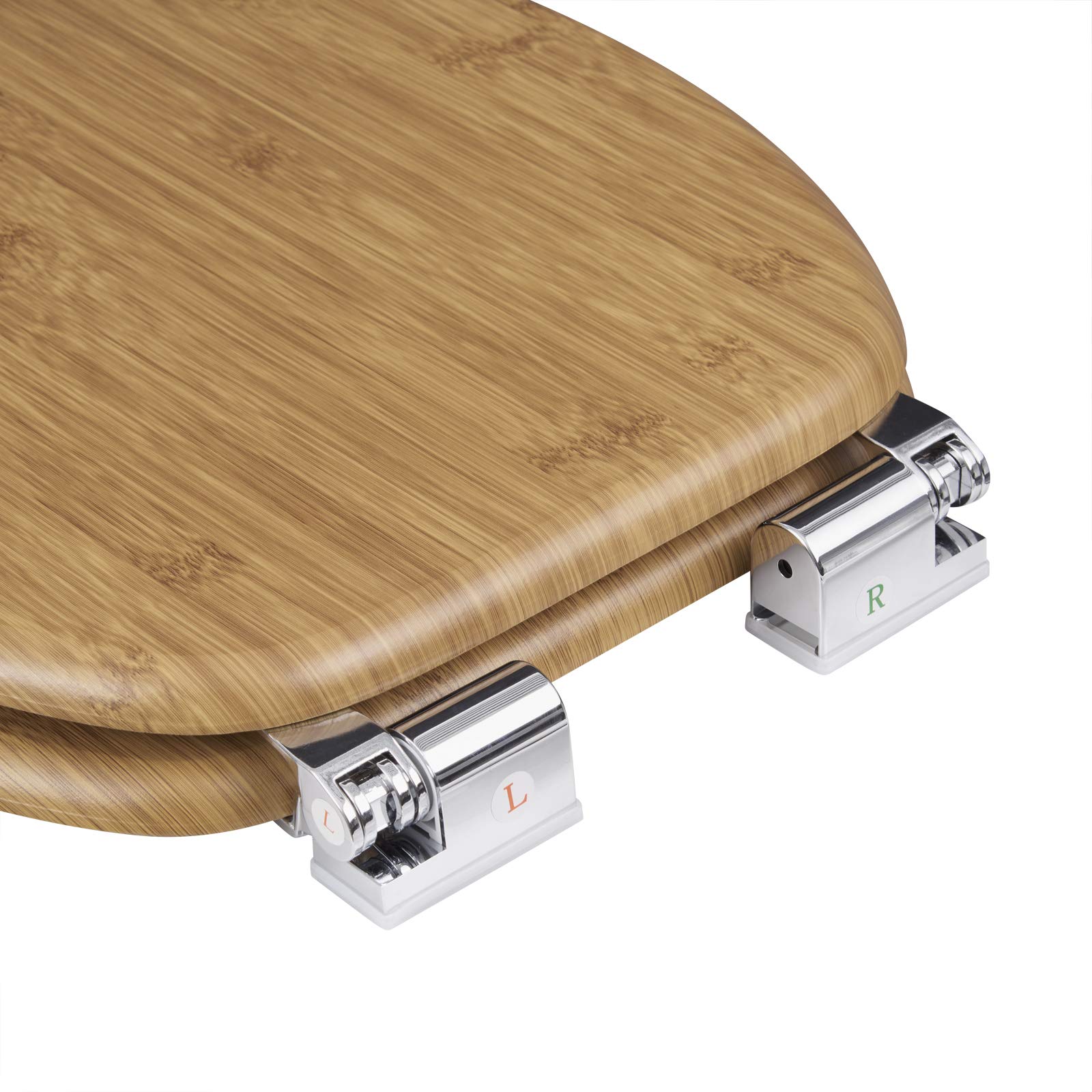 eSituro Asiento de Inodoro, Tapa de Inodoro de Cierre Suave, Bisagras Ajustables, Tapa WC de MDF con Chapa de Madera, con Almohadillas Antideslizantes