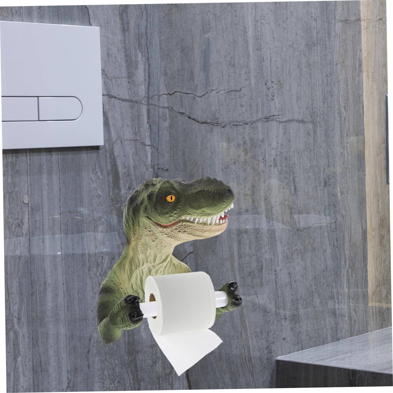Portarrollos de Papel Higiénico de Dinosaurio Adhesivo de Resina | Diseño Decorativo para Pared de Baño, Accesorio Duradero, Instalación Adhesivo