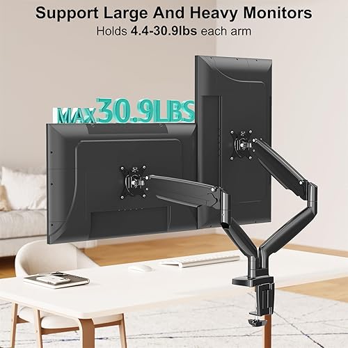 Miniatura 4 de MOUNT PRO Soporte de escritorio para monitor doble para pantalla de computadora ultraancha de 22 a 39 pulgadas, soporta hasta 30.9 libras cada uno,