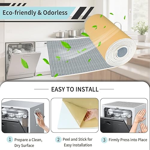 Miniatura 6 de TroyStudio Manta de aislamiento acústico para lavavajillas, 13 x 157 x 0.2 pulgadas, lámina de espuma PEF acústica autoadhesiva, escudo de calor con