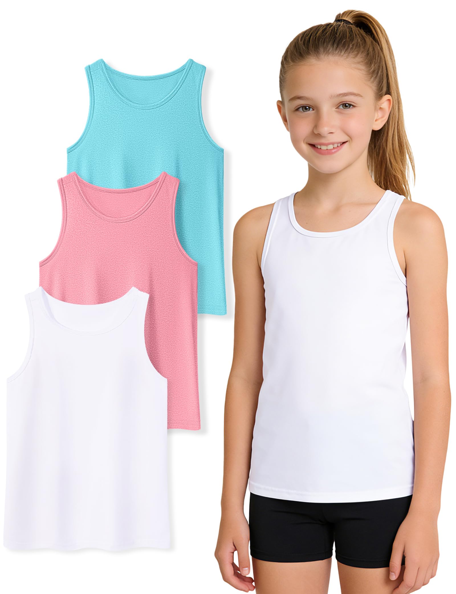 Auranso Girls Tank Tops Quick Dry Athletic Sleeveless Racerback Shirts