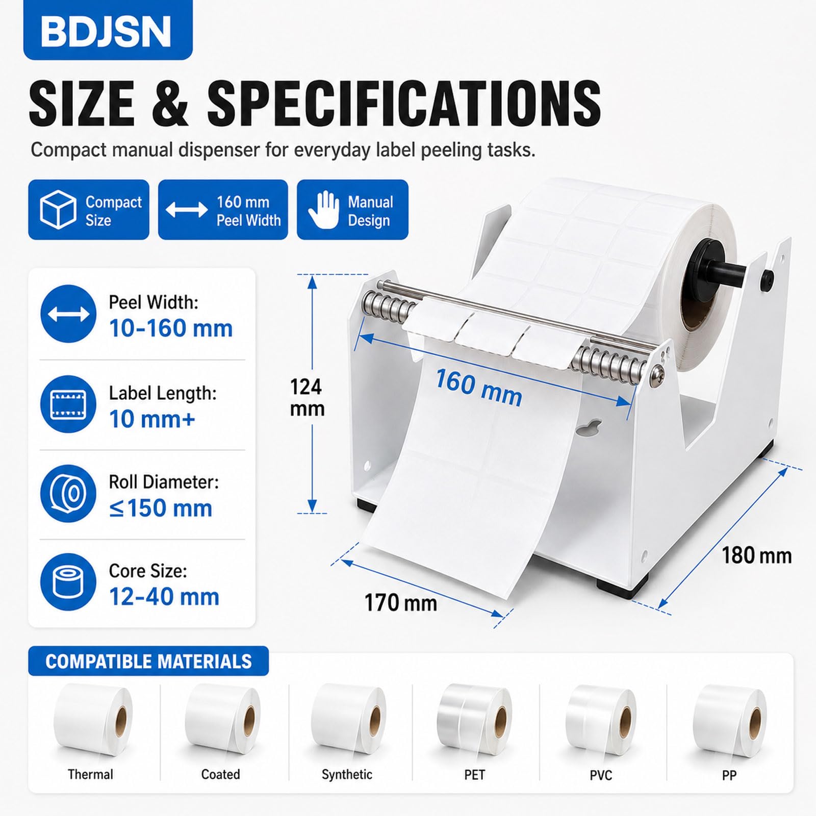 Manueller Tisch-etikettenspender 10–160 Mm Breite, Metall-etikettenablöser Für Rollen Bis 150 Mm Durchmesser, Rutschfeste Füße Für Verpackung, Einzelhandel, Lager