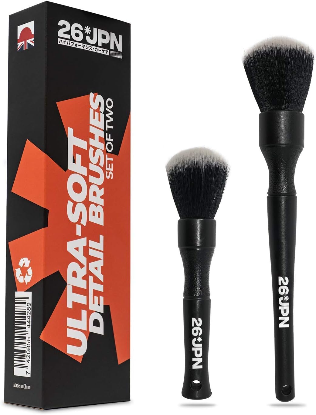 26JPN Ultra-Soft Detail Brushes - Set of 2 Ultra Soft Brushes for Car & Motorcycle Detailing, Interior & Exterior, Wheel & Emblem Cleaning, Air Vents