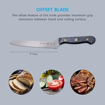 Messermeister Custom 8 Offset Scalloped Knife - X50 German Stainless Steel - Rust Resistant & Easy to Maintain - Made in Solingen, Germany
