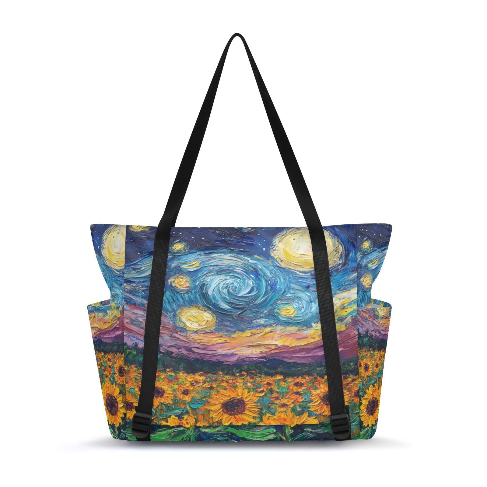 Lxqimora Field Starry Night Blue Yoga Mat Bag for Women Water-Resistant Gym Bag with Yoga Mat Holder Tote Bag for Office Gym Travel Yoga