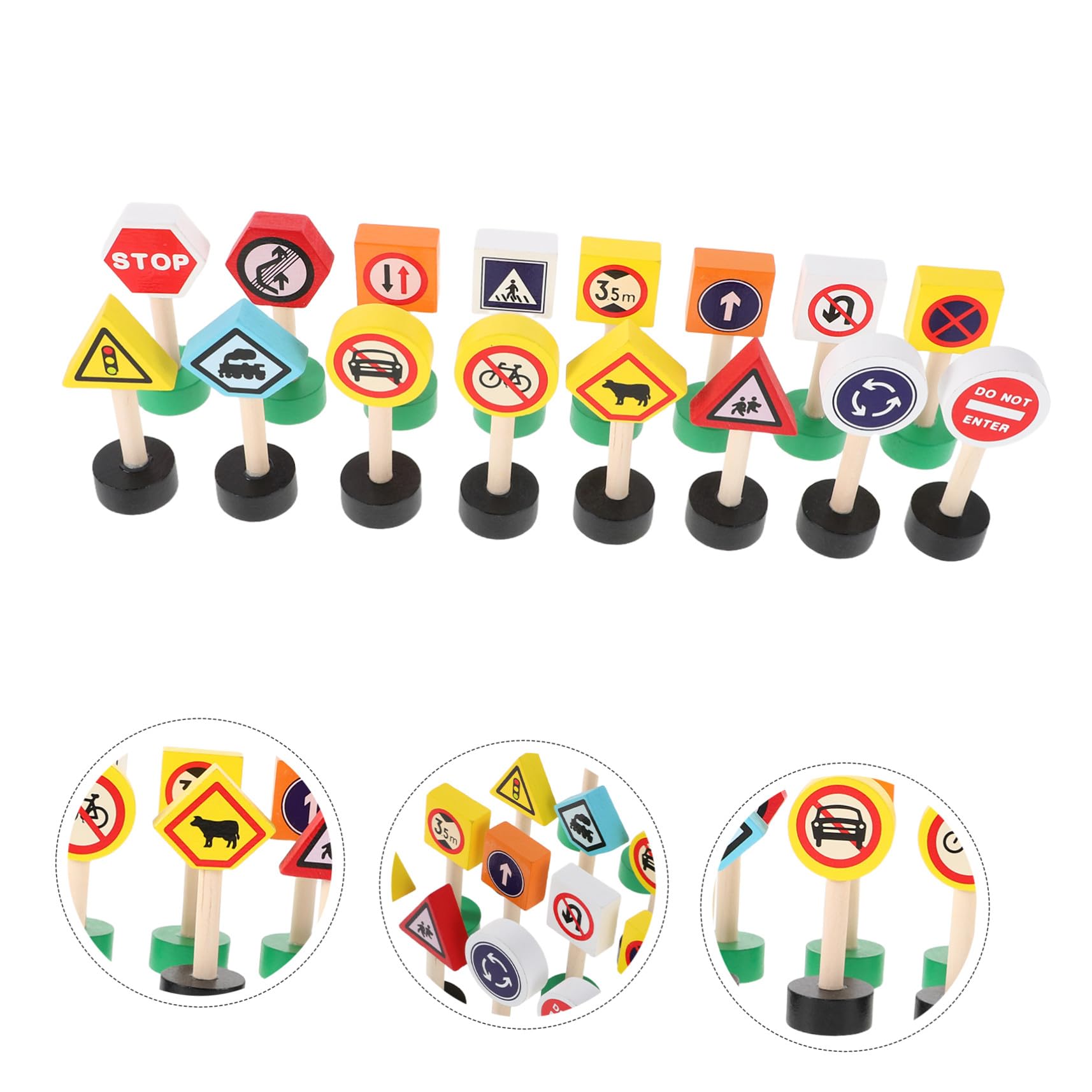 Ensemble De 16 Panneaux De Signalisation en Bois Jouet De Signalisation Routière pour Enfants Mini Panneaux De Rue Apprentissage Préscolaire Sensibilisation À La Sécurité Jeu Interactif