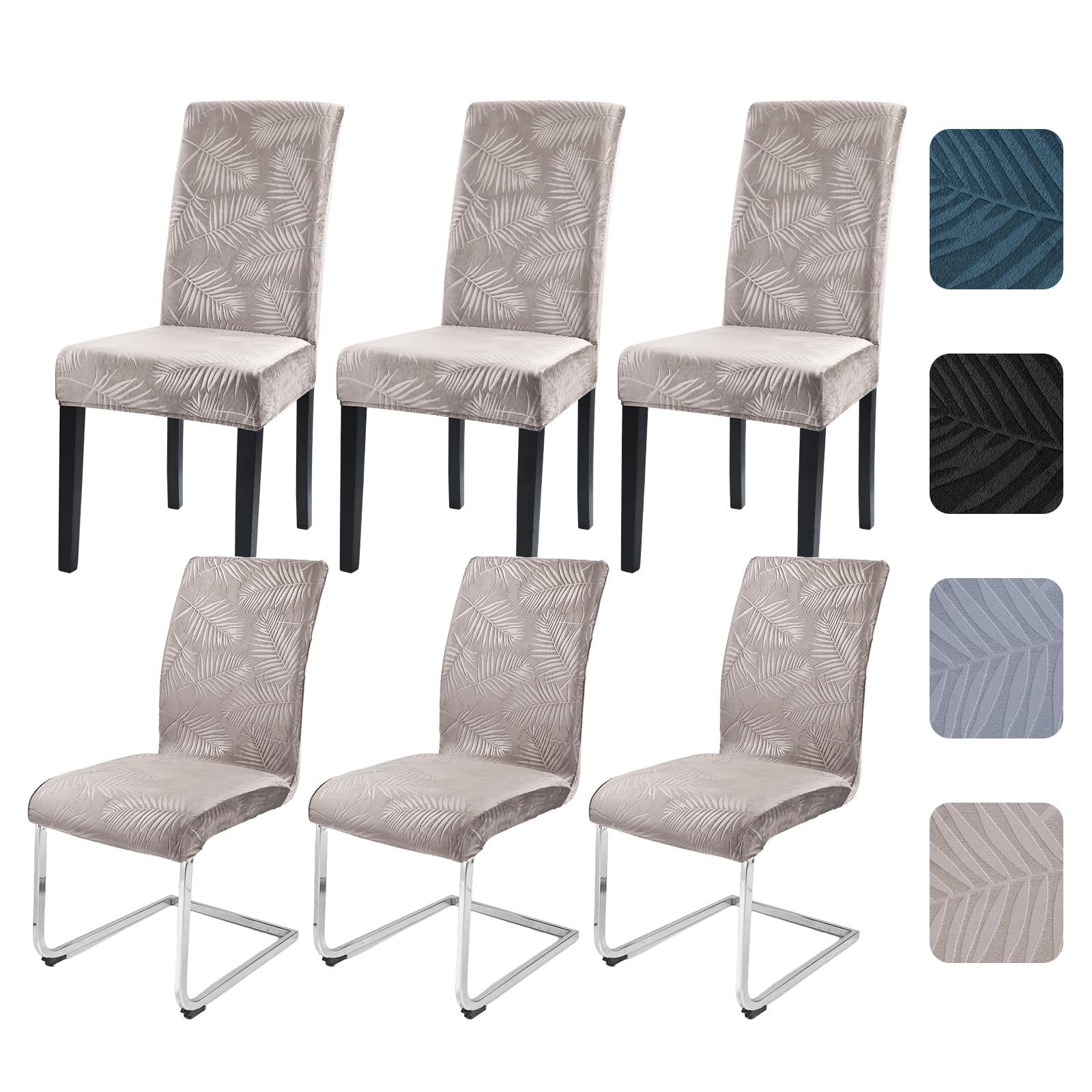 Alishomtll Dining Chair Covers Set of 6 Stretch Leaf Chair Covers for Dining Chairs Elastic Removable Chair Slipcovers Reusable Washable Chair Protector for Kitchen Hotel Banquet (Champagne, 6 pcs)