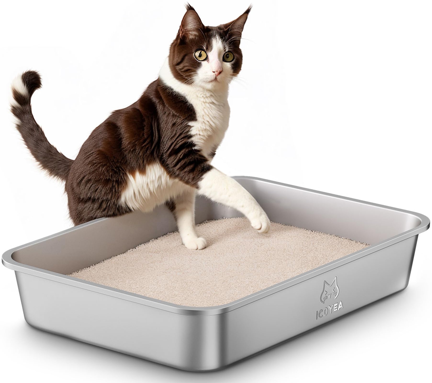 Lettiera Acciaio Inox per Gatti, Lettiera Grande Aperta per Gatto Grandi, Piccoli e Conigli, Lettiere Gatto per Gatti Antiaderente, Facile da Pulire, Sabbiera XXL Alta, Antiodore e Spaziosa