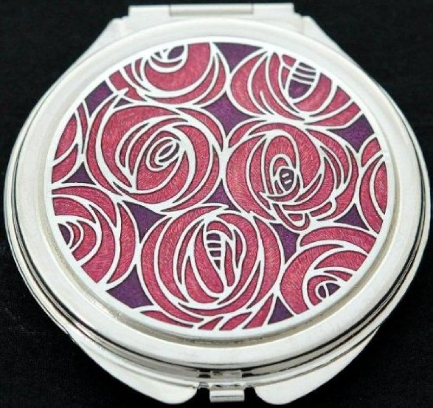 Compact Mirror in a Mackintosh Roses Design. (Red)