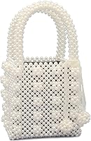 Miuco Women's Handmade Beaded Pearl Tote Bag - Crystal Weave Evening Handbag for Banquets & Parties