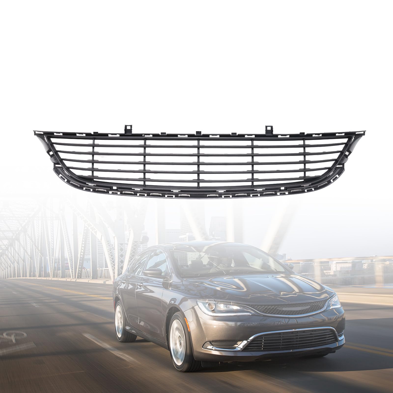 YHB Front Lower Grille Compatible with Chrysler 200 2015 2016 2017 w/o Fog Lamps Textured Black Plastic 68202988AC,CH1036134- Bumper Grille