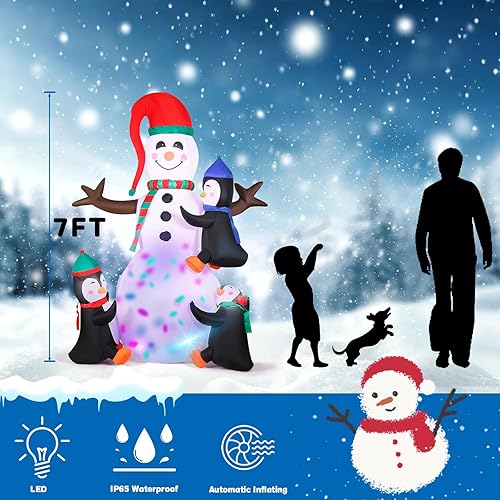 Miniatura 2 de Muñeco de nieve inflable de Navidad de 7 pies, muñeco de nieve iluminado IP65 con luces LED, decoraciones de patio inflables automáticas para