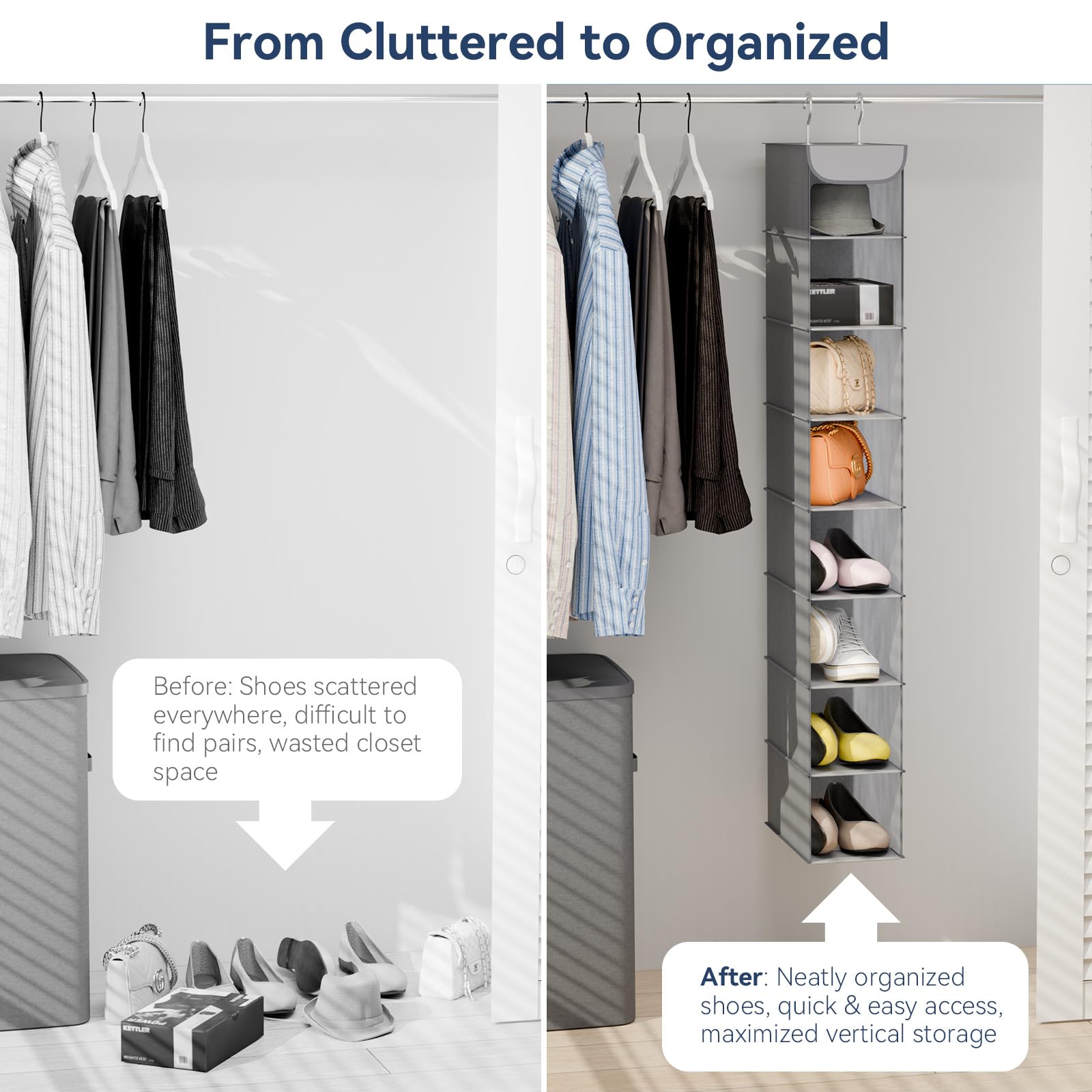 Whitmor Scarpiera sospesa – 8 sezioni – Organizer Armadio – Grigio