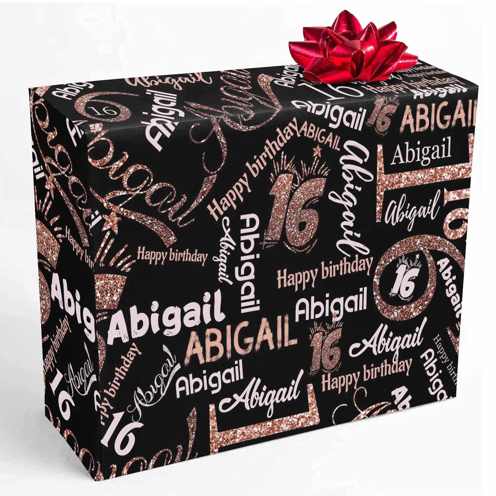 InterestPrint Custom Name Wrapping Paper Personalized Dark Pink Glitter Happy 16th Birthday Gift Wrap Paper Fashion Wrapping Paper Roll 58x23 for