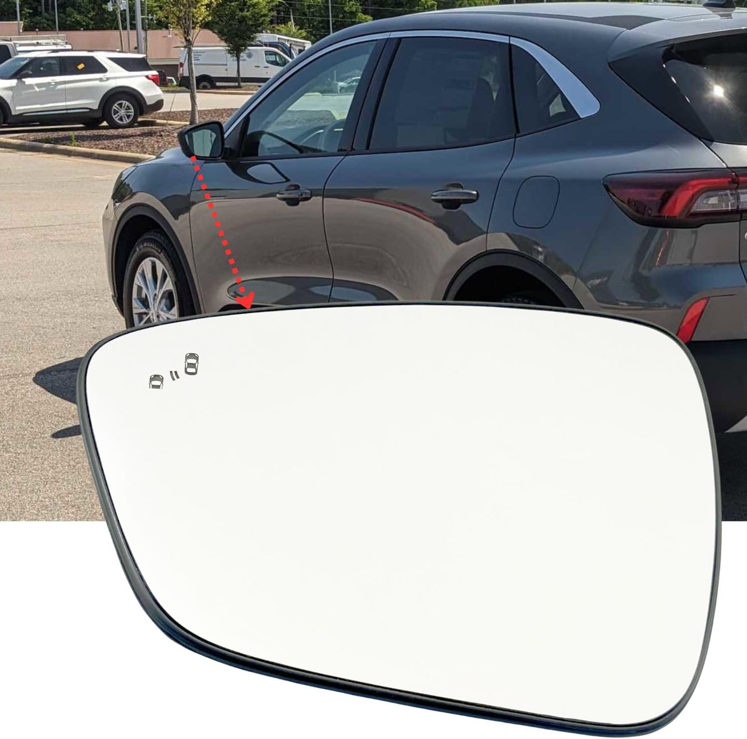 Left Driver Side Mirror Glass Heated w/Blind Spot Without Auto Dimming Compatible with Ford Escape 2020 2021 2022 2023 2024 2025 Right Side View Mirror Replacement Glass With Backing Plate (2 PIN)