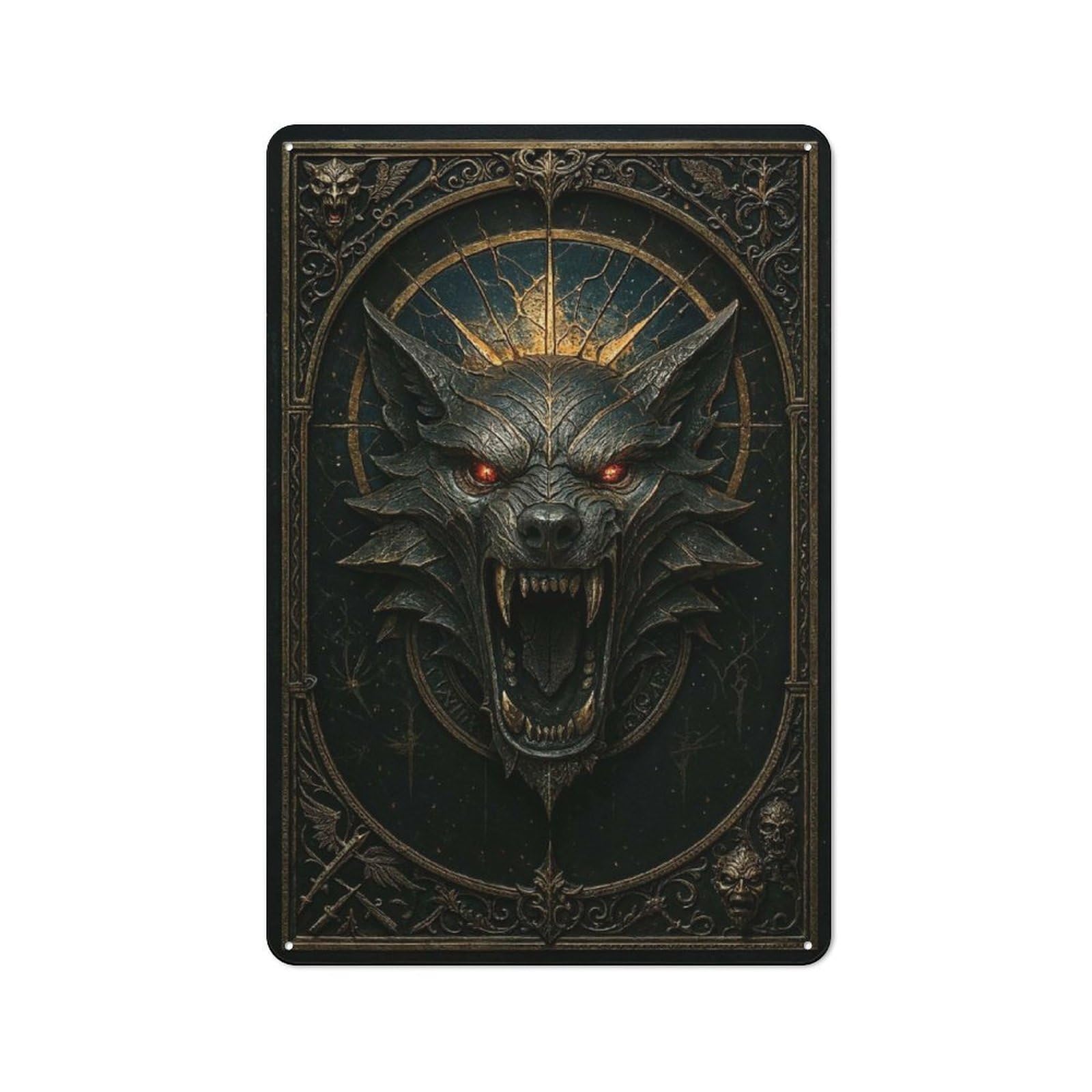 Black Wolf Head – Gothic Metal Fantasy Poster Cottage Style Metal Wall Decor 30x20cm, Farmhouse Metal Sign for Kitchen, Cottage, Porch Or Garden Room
