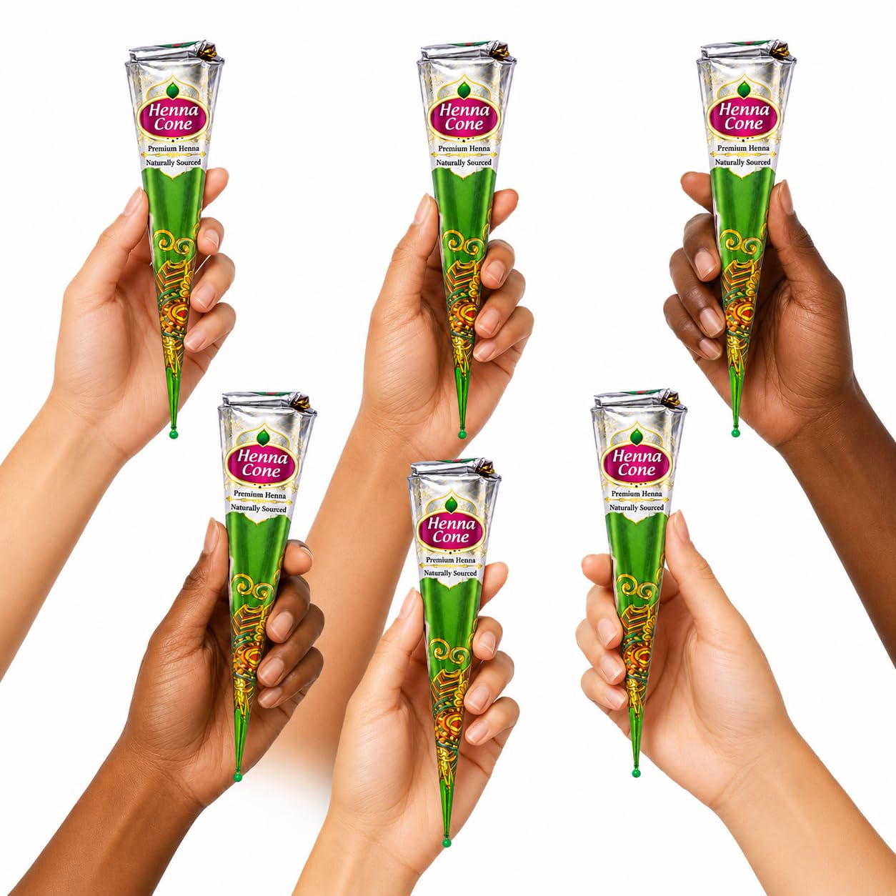 Jasmine 100% Natural Henna Cones for Hair Color | Ready to Use Henna Leaves Paste Made with Essential Oils | Rich Reddish Brown | Pack of 6×26g | Gift Box for Festivals, Weddings-Include Surprise Gift