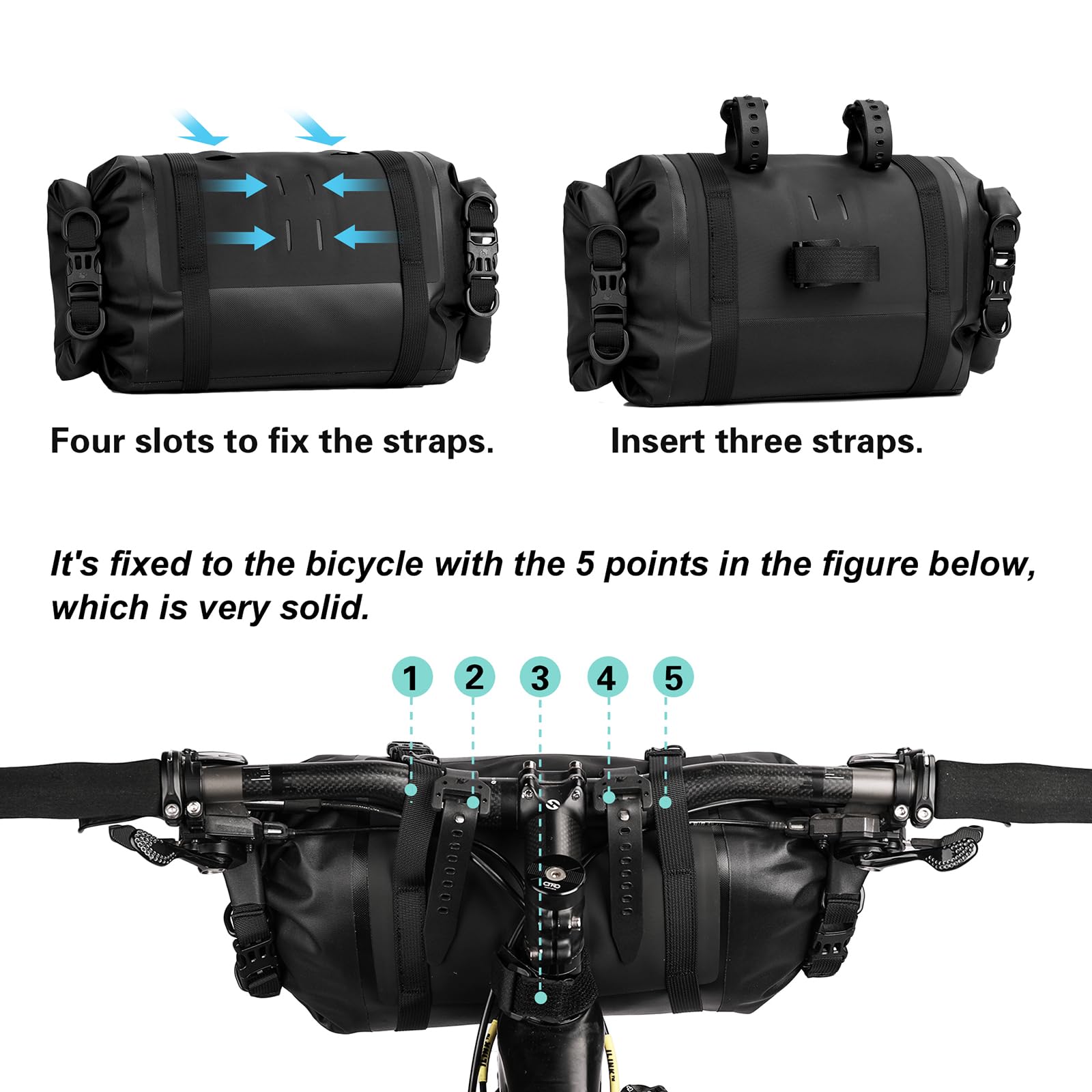 Sacoche Guidon Vélo étanche 12 L Rhinowalk – Avec Panneau Avant, Sac Drybag, Bandoulière – Modèle 9400