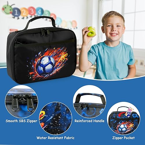 Miniatura 2 de Kids Lunch Box for Boys Girls Insulated Lunch Bag Reusable Cooler Lunch Box for Toddler Child School Daycare Picnic (Soccer Ball Black)