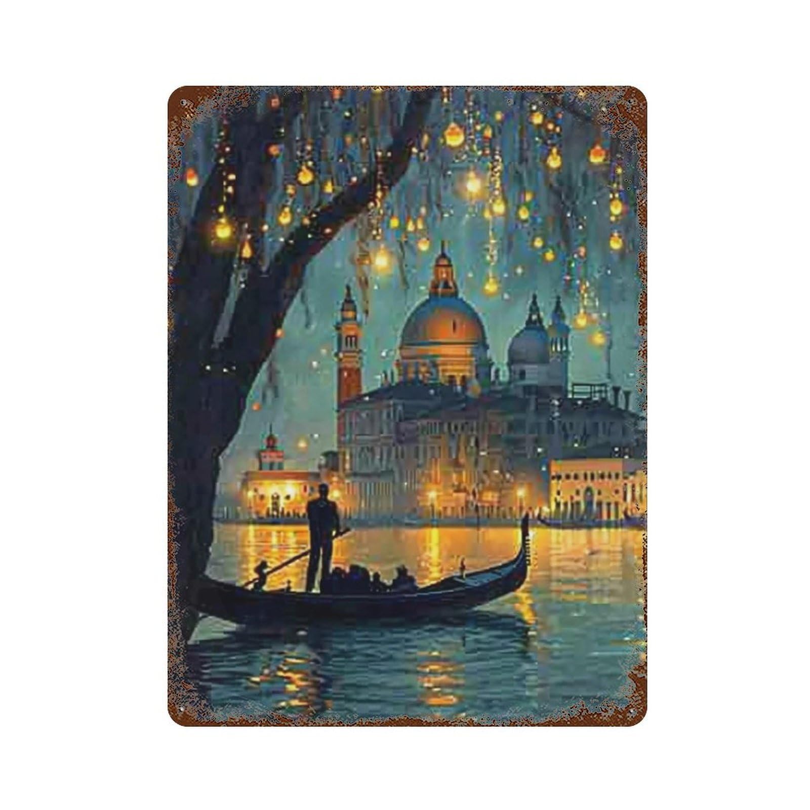 WUJHGRSG Impressionist Venice Lantern Lagoon 02 Wall Art Retro Iron Vintage Metal Tin Sign Poster Modern Decor for Home Cofffee Club Bar Shop Style 40x30cm